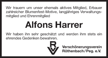 Traueranzeige von Alfons Harrer von Pegnitz-Zeitung